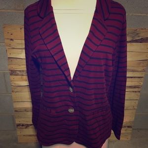 Merona Burgundy & Navy Striped Cotton Blazer